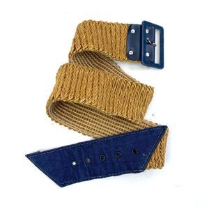 Vintage Y2K Women Jute Elastic Woven Belt Blue Denim Buckle Ends Size 14 Boho